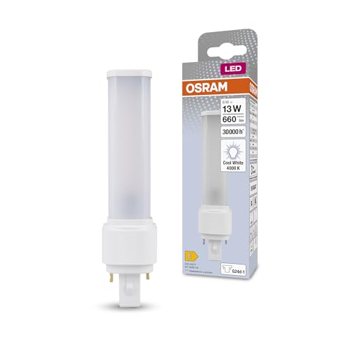 Osram DULUX D 13 LED-Lampe für G24D-1 Sockel 5 Watt 660 Lumen Kaltweiß 4000K rotierbar Ersatz für herkömmliches 13W-Dulux Leuchtmittel