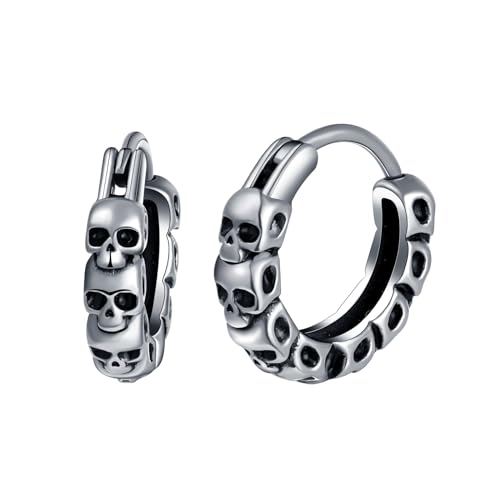 Yumilok Vintage Totenkopf Ohrstecker Schädel Creolen Ohrringe für Herren Damen Edelstahl Ohrstecker für Damen Herren Piercing Ohrstecker Ohrringe