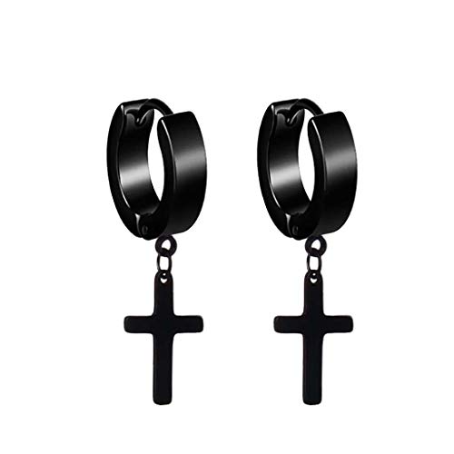 Generic MÃ¤nner Frauen Edelstahl Kreuz Dangle Hoop Clip auf Piercing Black One Size