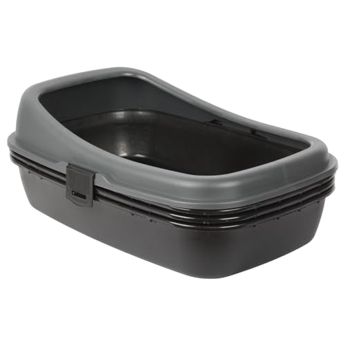 3-lagiges Sieb-Katzentoiletten-System Große Kunststoff-Doppelwanne mit Sieb niedrigem Eingang abnehmbarem hohem Rand 59 x 39 x 23 cm PT-300 Cat Litter Anthrazit Schwarz