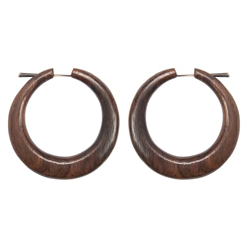 81stgeneration Paar Große Creolen aus Holz 5 Cm Handgefertigte Konische Creolen aus Bio-holz in Braun für Damen Erdige Tribal Ohrringe für Festival Natürlicher Boho-strandschmuck