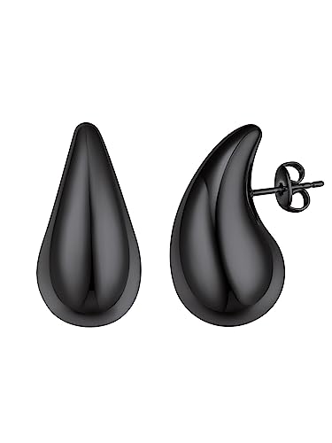 FOCALOOK Dicke Tropfenform Ohrstecker Schwarze Chunky Statement Schmuck
