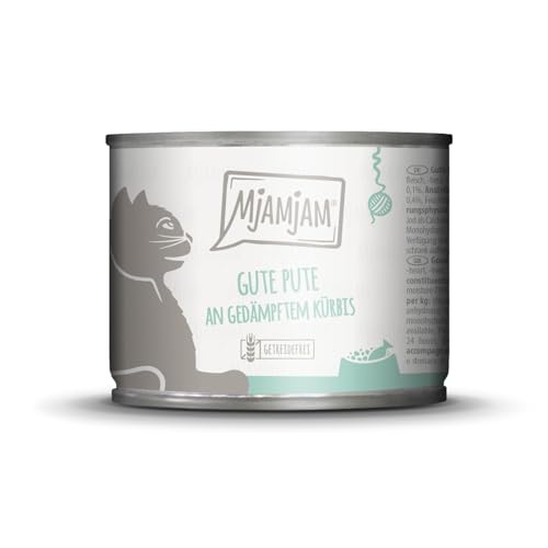 MjAMjAM - Premium Nassfutter für Katzen - Gute Pute an gedämpftem Kürbis 1er Pack 1 x 200 g getreidefrei mit extra viel Fleisch
