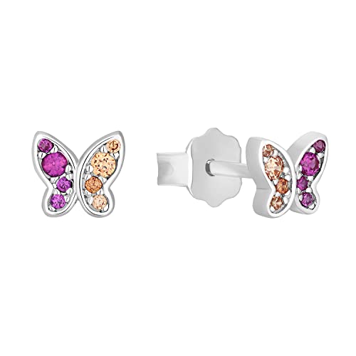 s.Oliver Ohrstecker 925 Sterling Mädchen Kinder Ohrschmuck mit Zirkonia synth 0 5 cm Multicolor Schmetterling Kommt in Schmuck Geschenk Box 2031532