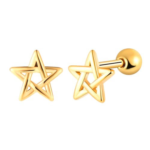 Yumilok Damen Ohrstecker Stern Creolen Gold Pentagram Herren Ohrringe Edelstahl Geschenk für Frauen Freundin Mama Mädchen