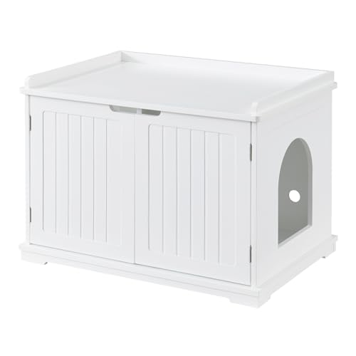 Panana Katzenschrank Katzenklo Schrank Katzenhaus mit 2 Tür und separater Trennwand Türeinstieg Sitzbank Katzenstreu-Aufbewahrungsbox Weiß