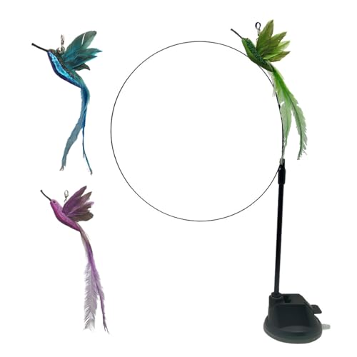 Penlimly Katzenangel Spielzeug mit Federn Katzenspielzeug Angel 3 Teile Trainingsspielzeug Mit Saugnapf Gegen Langeweile Und Stress Zur Bewegung Und Sprungübungen