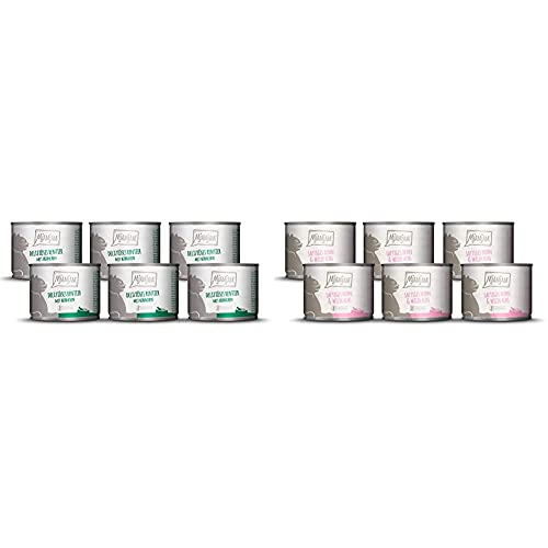 MjAMjAM deliziöses Rentier mit Hühnchen an leckeren Möhrchen 6x200 g 1er Pack 1 x 1200 g Premium Nassfutter für Katzen - saftiges Huhn und wildlachs 6er Pack 6 x 200 g