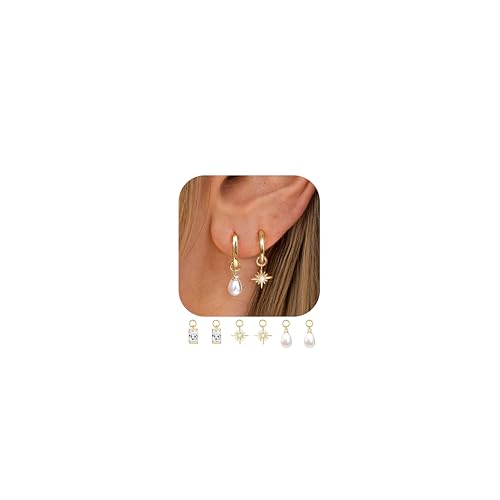 ORAZIO Gold Ohrringe für Damen 14K Vergoldete Ohrringe Set Kleine Ohrstecker 925 Sterling silber Ohrringe für Mehrere Piercings Hypoallergene Ohrringe Huggie Creolen Zirkonia Perlen Ohrringe