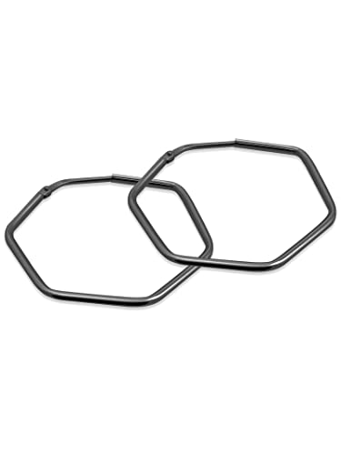 modabil Creolen Hängend Sechseck Damen 30mm Schwarz Rhodiniert Echt 925 Sterling Silber Eckige Ohrringe Groß Edel Statement Ohrhänger eckig Frauen