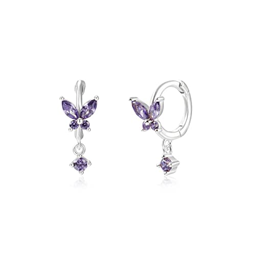 Beydod Creolen Silber 925 Eckig Ohrringe Mädchen Schmetterling mit Violett Zirkonia Silber Ohrringe Nickelfrei Damen