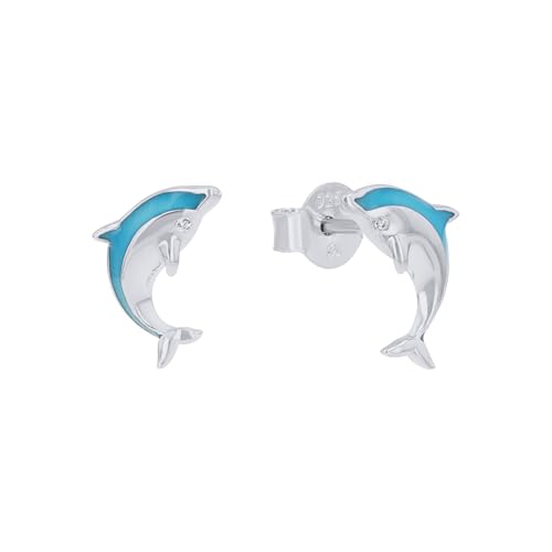 Prinzessin Lillifee Ohrstecker 925 Sterling Silber Mädchen Kinder Ohrschmuck mit Zirkonia synth. 0 7 cm Blau Delphin Kommt in Schmuck Geschenk Box 2039765