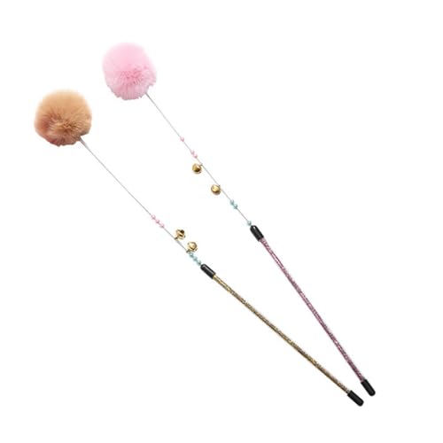 Abaodam 2stücke Federwedel Für Katzen Katzenspielzeug Interaktives Katzenspielzeug Mit Plüschball Und Glöckchen Abs-perlen Rutschfestem Griff Für Hause Rosa Braun