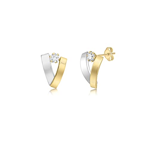 Carissima Gold Damen-Ohrstecker Cubic 2 Band V-Shaped 375 Bicolor Zirkonia transparent Rundschliff - 2.58.9929