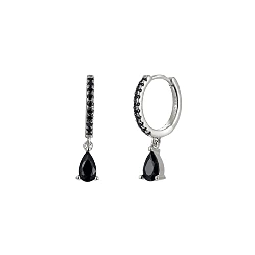 Lieson Ohrringe Kleine Creolen Ohrringe 925 Silber Tropfen Zirkonia Schwarz Damen Ohrhänger Silber