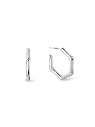 SINGULARU - Mini Bamboo Creolen. Edelstahl mit silberfarbener Beschichtung. Schmuck für Damen.
