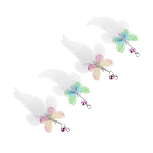 CIYODO 4 Stück Teiliges Ersatz für Interaktives Katzenspielzeug Leichte Federwedel mit Schmetterlingsdesign Weiche Plüschfedern Katzenspielzeug Nachfüllungen für Indoor Kätzchen