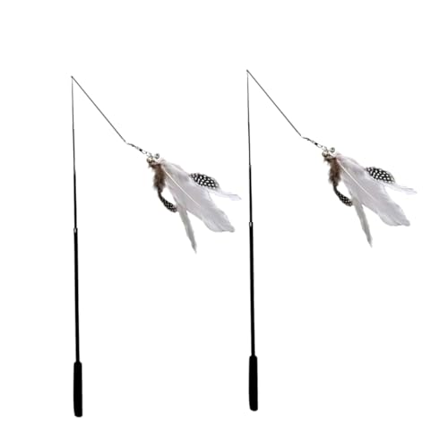 WEKADRIN 2 Stück Teiliges Katzenspielzeug Ausziehbare Carbon Angel mit Weißen Federn Interaktive Spielangel zur Stimulation des Jagdinstinkts für Wohnungskatzen und Kätzchen