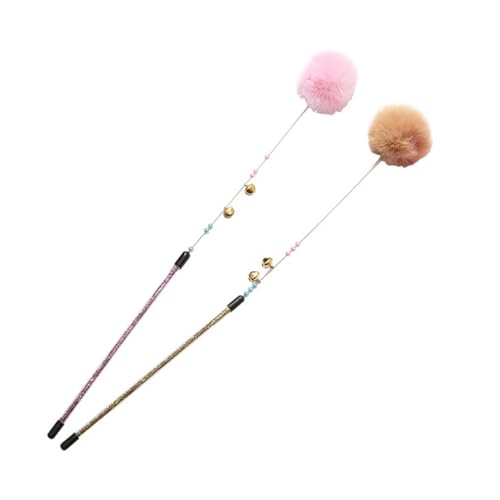 Toddmomy 2stücke Katzenspielzeug Federwedel mit Plüschball und Glöckchen Interaktives Katzen-spielgerät für Hause Rosa Braun
