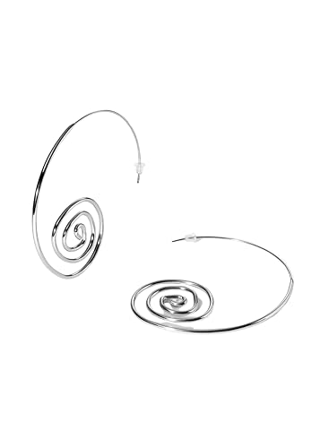 Purelei Flow Creolen Spiral Ohrringe Damen Edelstahl 14K vergoldet ros silber Symbol für Balance Bewegung Leicht Ausdrucksstark 60 mm Silver