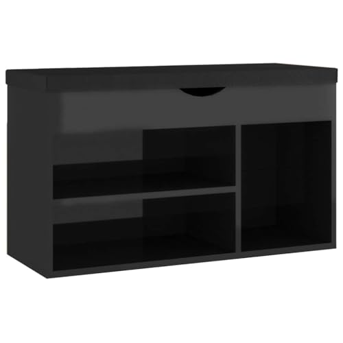 vidaXL Schuhbank mit Kissen Schuhschrank Sitzbank Sitztruhe Schuhablage Schuhregal Schuhtruhe Schuhaufbewahrung Schuhständer Hochglanz-Schwarz 80x30x47cm Holzwerkstoff