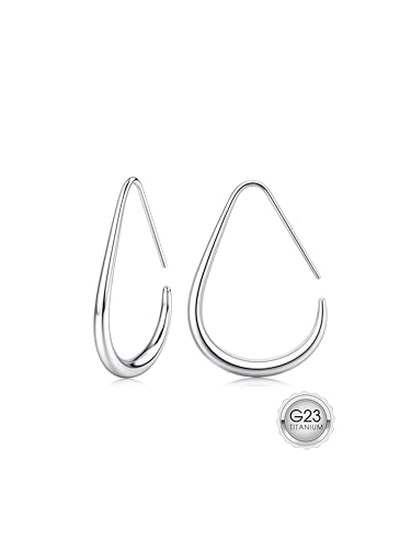 MILACOLATO G23 Titan Ohrringe Creolen Gold Vergoldet 18 Karat Hypoallergene Tropfen Trendige Ovale Durchziehung Leichter Silber Creolen Statement Tropfen Ohrring Groß 25 30 40MM-S40