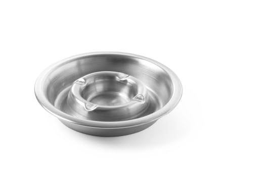 HENDI Aschenbecher mit Zigarettenhalter Rund mit Rinne 140x H 30mm Stapelbar Edelstahl
