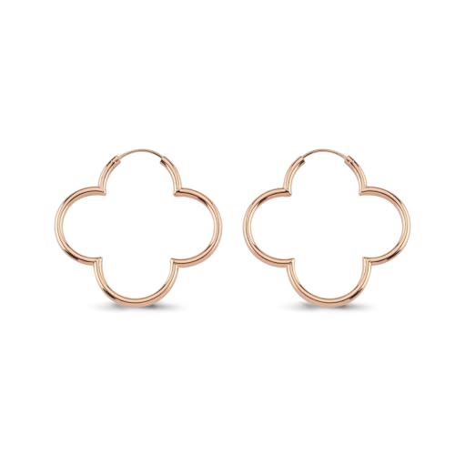 Cassini Damen Rosegoldene Kleeblatt Creolen ca. 35mm - Hochglanzpolierte Kleeblatt-Ohrringe Große hypoallergene Creolen mit sicherem Klappverschluss Funkelnder Schmuck für Frauen 3CTZ3