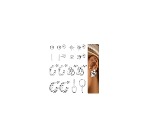 KALVICA 8 Paar Ohrringe Gold Set Helix Piercings Mini Creolen Gold Chirurgenstahl Ohrringe Silber Piercing Set für Damen Hypoallergene 14K gold vergoldet Tragus Helix Piercings Ohr Silber