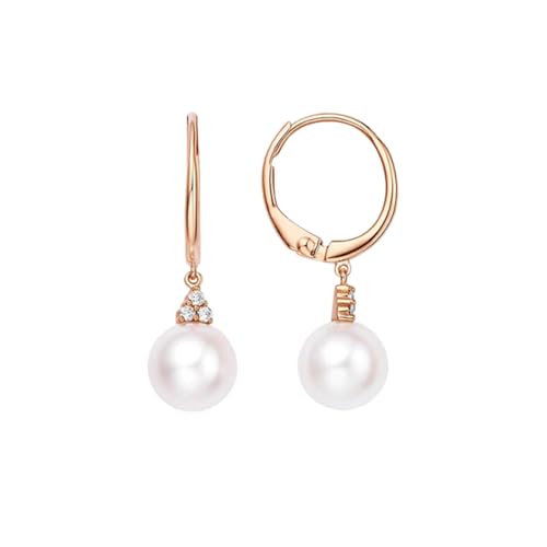 Ohrringe Rosegold 18 Karat 750 Rotgold Creolen mit 7 5 8 mm Perlenanhänger