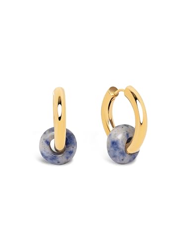 SINGULARU - Carmen True Marine Creolen. Edelstahl mit 18 Kt Vergoldeter Beschichtung und Naturstein. Schmuck für Damen.