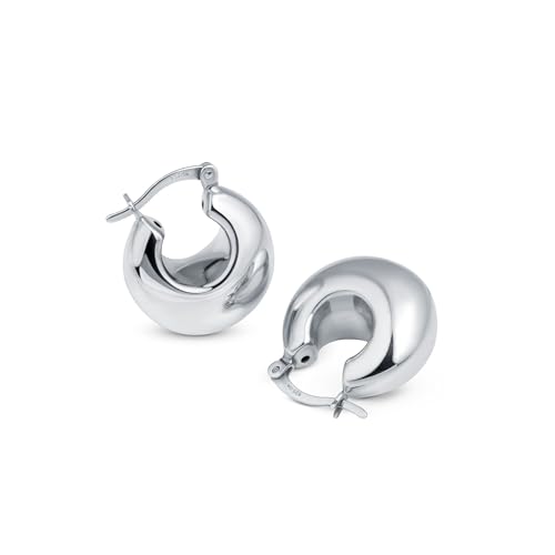 Amberta Echt 925 Sterling Silber Klobige Creolen Damen Dicke Creolen Silber Gold Ovale Kuppel Ohrringe Silberne Kuppelohrringe