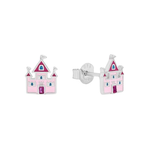 Prinzessin Lillifee Ohrstecker 925 Sterling Mädchen Kinder Ohrschmuck mit Zirkonia synth. 0 9 cm Rosa Schloss Kommt in Schmuck Geschenk Box 2039763