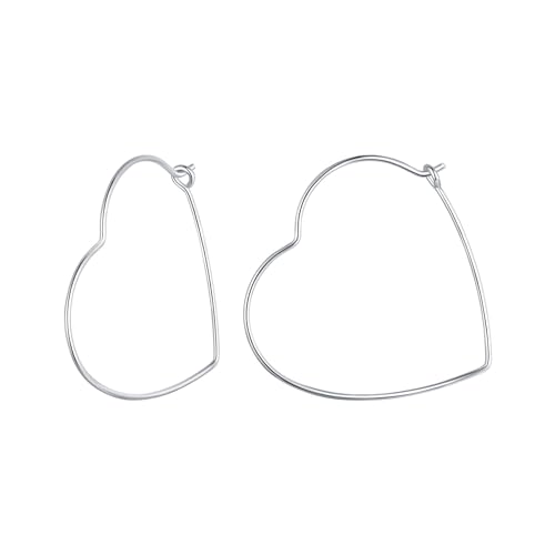 Qings Sterling Silber Herz Creolen Ohrringe für Damen Mädchen Minimalistischen Herzförmige Huggie Hoops Dünn Leicht Geometrische Ohrringe 27mm
