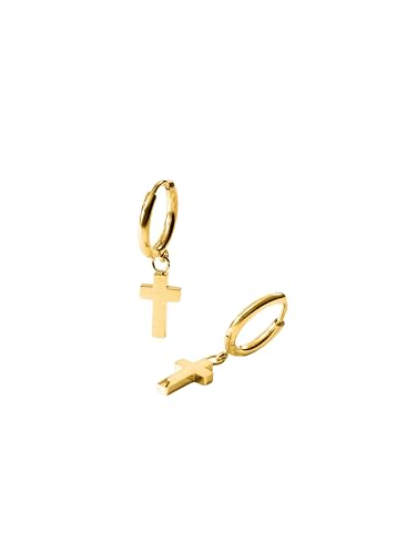 PURELEI Cross Ohrringe Herren Edelstahl Creolen mit Kreuz-Anhänger 18K vergoldet Silber oder Ros gold Symbolischer Männerschmuck im italienisch inspirierten Design Gold