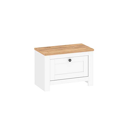 Schuhbank Schuhschrank Schuhregal Schuhablagen Sitzbank mit Stauraum Aufklappbar Landhausstil MDF Weiß matt Eiche Gold 63 7x35x44.8 cm