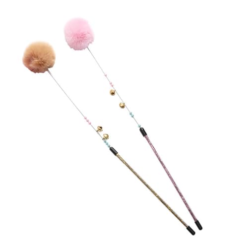 Supvox 2stücke Katzenspielzeug Federwedel für Katzen mit Plüschball Glöckchen Abs-perlen Interaktives Spielen zu Hause Möbel Kratzverhinderung Rosa Braun