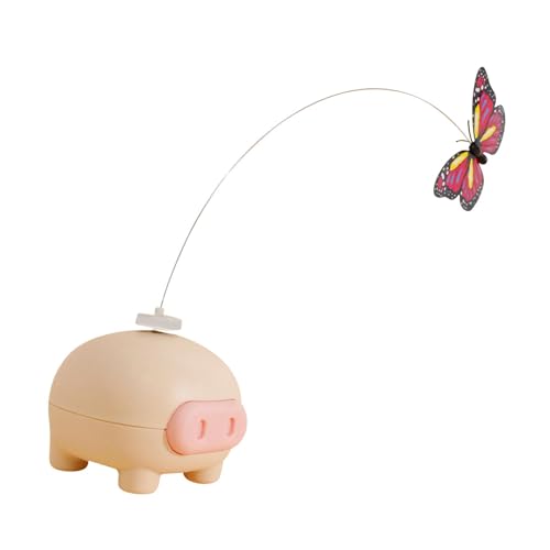 Baoblaze Schmetterlings-Kätzchenspielzeug zum Necken leicht Langer Stab drehbar automatisch elektrisch rotierend für gelangweilte Katzen im Haus zum Aprikose