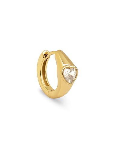 SINGULARU   Einzelner Ohrring Heart. Messing 18 kt Goldbeschichtung Zirkonia. Schmuck für Damen.