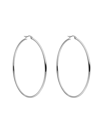 PURELEI Hoops Ohrringe Gold Silber Rosegold Wasserfeste Ohrringe für Damen Creolen aus Edelstahl Geschenk für Frauen 63mm Durchmesser Silber