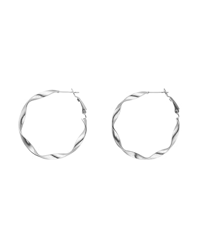 PURELEI Ke Kai Ohrringe Silber Wasserfeste Ohrringe für Damen Gedrehte Creolen aus Edelstahl Geschenk für Frauen 42mm Durchmesser