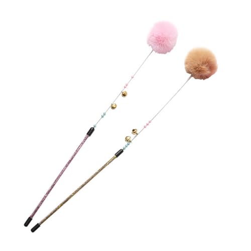 TOYANDONA 2stücke Katzenspielzeug Federwedel Für Katze Mit Plüschball Und Glöckchen Interaktives Katzenartikel Zum Spielen Zu Hause in Rosa Und Braun