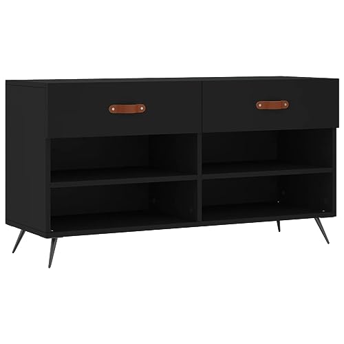 vidaXL Schuhbank Schuhregal mit 2 Schladen 4 Fächern Schuhschrank mit viel Stauraum Sitzbank Flur Schrank Schuhablage Modern Schwarz Holzwerkstoff