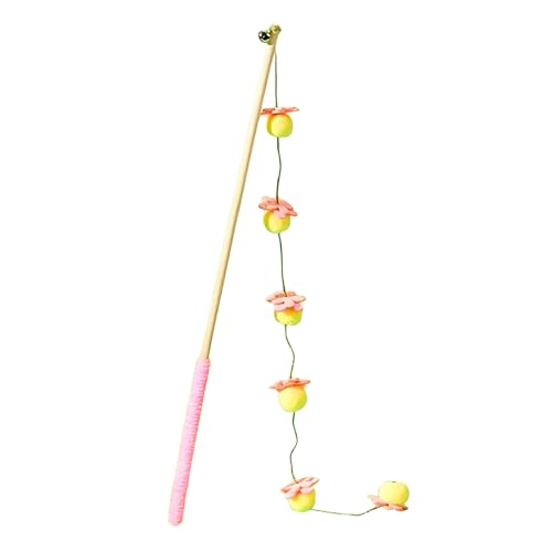laxreheye Katzenspielzeug Interaktiver Stab mit Obst-Design und rutschfestem Griff Holz-Spielstäbchen für Katzen Geeignet für Kätzchen im Haus gegen Langeweile mit Fisch