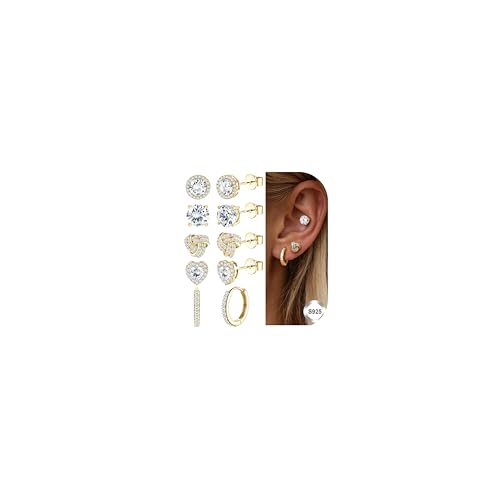 Adramata Silber 925 Herren Brillante Simulierte Diamant Set Cubic Zirkonia Ohrstecker Silber 925 14Kßgold Creolen Hypoallergene Silber Rosegold