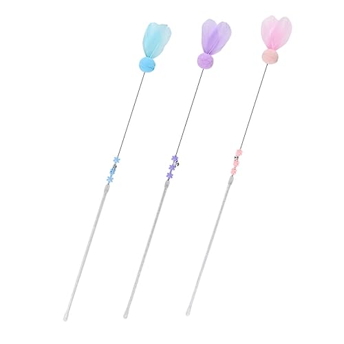 FONDOTIN 3 Stück Teiliges Katzenspielzeug Federwedel in Interaktive Pet Teaser Wands zur Katzenunterhaltung Leichtes Flexibles Katzenspielzeug für Wohnungskatzen und Aktives Spiel