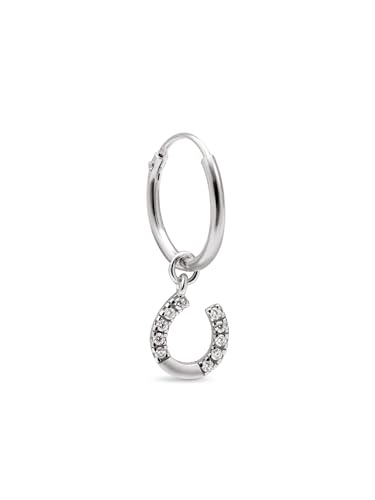 SINGULARU - Einzelner Ohrring Creole Hufeisen. Sterlingsilber mit Rhodiumbeschichtung und Zirkonia. Schmuck für Damen
