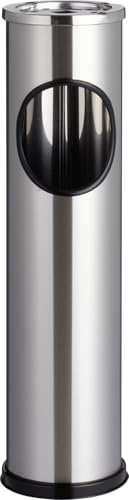 mucHome Standaschenbecher mit Mülleimer aus Edelstahl - Maße 56 x 15cm - freistehender Aschenbecher mit Mülleinwurf - Metall Stand Ascher rund für Außen und Innen