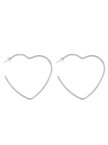 FOCALOOK Herz Ohrringe Creolen Edelstahl Damen offene Kreolen Herzform Hoops Earrings Accessoire Schmuck für Frauen Mädchen Außendurchmesser 60mm