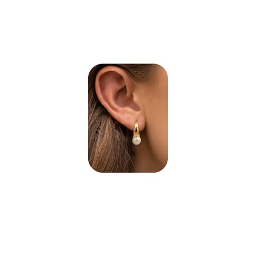 Adramata Perlen Ohrringe für Damen Gold Ohrringe Hängend Perlen Ohrstecker Creolen Ohrringe Set 14K Vergoldet Perlenohrringe Baumelnde Perlen Tropfen Ohrringen für Damen Perlen Ohrringe Gold Silber